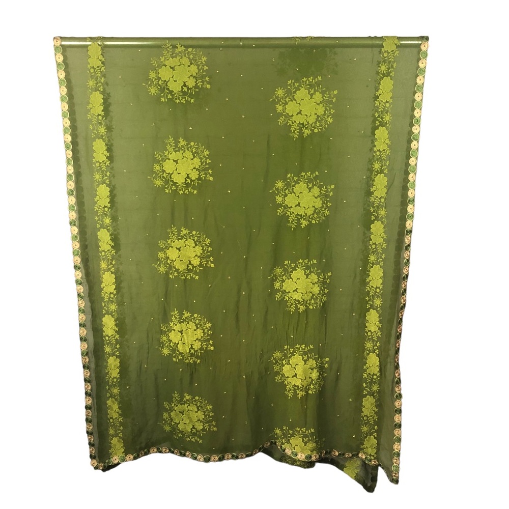 Beautiful Green/Yellow Floral Fabric Piece Lined in Decorative Corded Accents